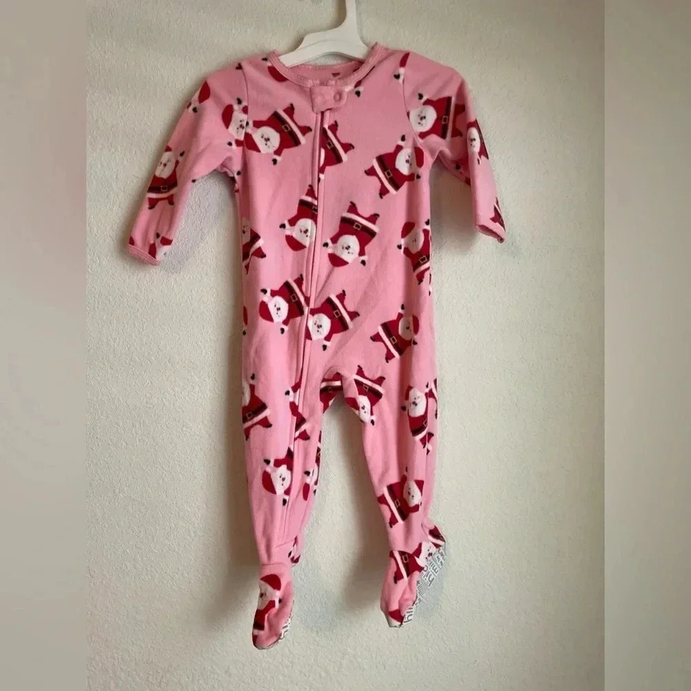 Child of mine by Carters pink Santa fleece footie pajamas size 12months